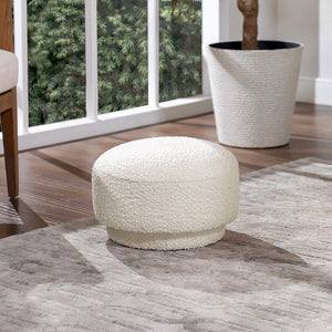 English Elm Jennifer Taylor Home - Fuji Cozy 15" Mushroom Footstool Ottoman in Ebony Bouclé Sherpa, Supportive Foam & Wood Frame (200 lb) White B2719P238426