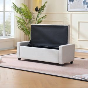 English Elm 48" Tufted Faux Linen Storage Bench with Arms Lift Top Ottoman for Bedroom Entryway Beige W3523P387532