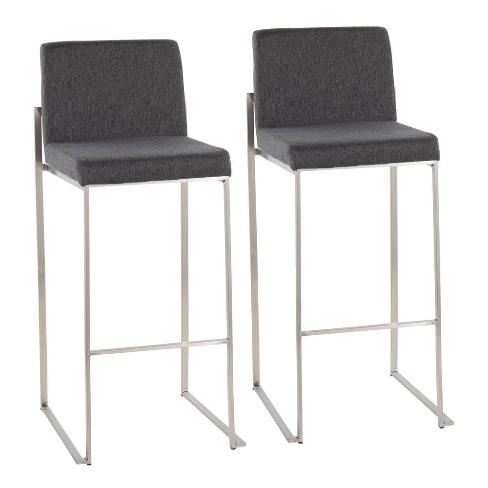 English Elm Contemporary High Back Upholstered Barstool Set with Black Steel Frame for Kitchen B202P222191