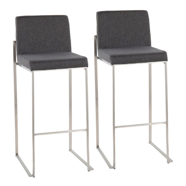 English Elm Contemporary High Back Upholstered Barstool Set with Black Steel Frame for Kitchen B202P222191