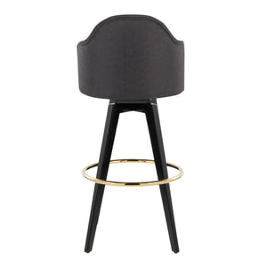 English Elm Fixed-height Swivel Barstools Charcoal Upholstered Seats Gold Footrest Set of Two B202S01863