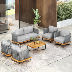 English Elm Christopher Knight Home® - Lucca Outdoor 6-Piece Patio Conversation Set - Stylish Acacia Wood, Rope Accents & Cushions N773OC00020G