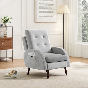 English Elm Upholstered Velvet Accent Chair and Ottoman with Storage, Tufted Design, 6-Level Adjustable Backrest Light Gray T3623P411378