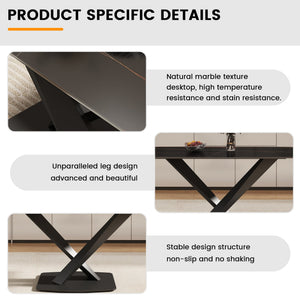 English Elm 63"Modern 63" Modern Sintered Stone Dining Table With Black Metal X-Leg Design For 6 - Stylish & Durable W1535S00535
