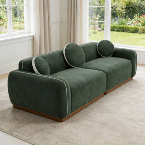 English Elm 90.94'' Three Seat Contemporary Curved Sofa with Round Accent Pillows for Modern Living Green W2085S00094