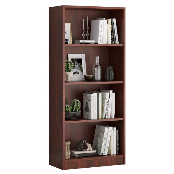 English Elm Bookcase Freestanding 4-Shelf Wood Bookshelf with Adjustable Shelves Sturdy Multipurpose Storage Unit for Home Office and Display (60x17x7) Cherry T3623P408796