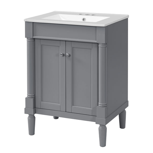 English Elm 24'' Modern Bathroom Vanity with Ceramic Basin, Solid Wood Frame, Soft-Close Doors, Ample Storage Grey N710P190503E