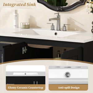 English Elm 36'' Wall Mounted Bathroom Vanity with Ceramic Sink, Solid Wood & MDF Floating Cabinet with Drawers Black N710P293299B