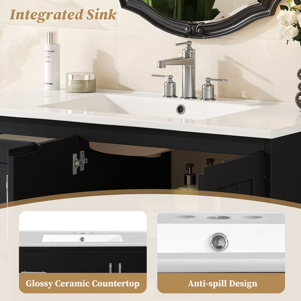 English Elm 36'' Wall Mounted Bathroom Vanity with Ceramic Sink, Solid Wood & MDF Floating Cabinet with Drawers Black N710P293299B