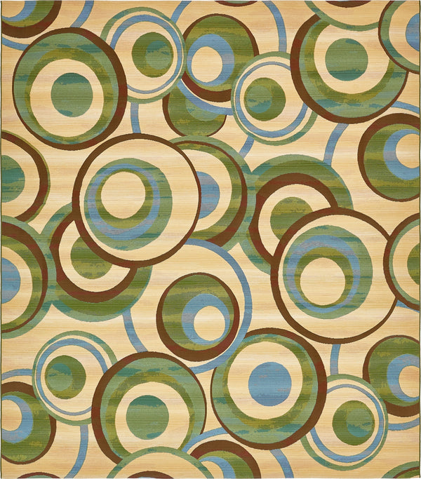 Unique Loom Outdoor Modern Babbling Machine Made Geometric Rug Beige, Blue/Brown/Green 10' 0" x 12' 2"
