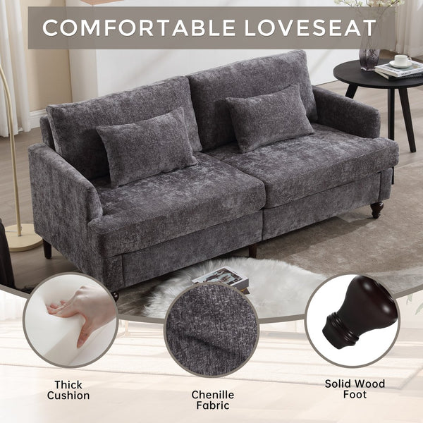 English Elm Mid Century Modern chenille loveseat with solid wood frame, detachable cushions, breathable fabric couch Gray W395P151898