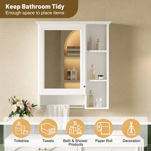 English Elm 3-in-1 Matte Medicine Cabinet Wall Mounted Mirror with Towel Bar and Storage Shelf White N710P401340K
