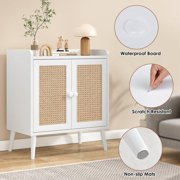 English Elm Sideboard Rattan Door Buffet Cabinet with Baffle Edge, Spacious Storage Credenza for Dining Hallway White T3623P381054