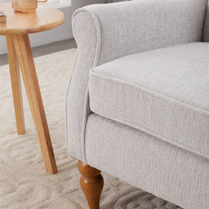 English Elm Coffee Table & Armchair Set with Vintage Roman Column Legs, Breathable Fabric, Solid Rubberwood Craftsmanship Beige W2989P339991