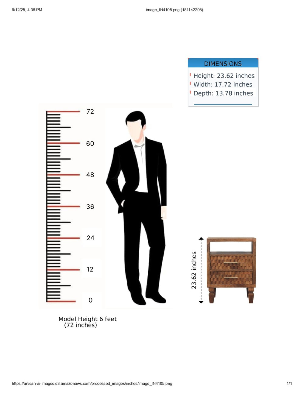 English Elm Solid Wood Arno Bedside Table In Golden Teak Finish - Artisan Design, 2 Drawers & 1 Shelf For Storage B182P372178-GIGA