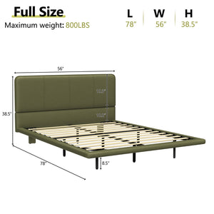 English Elm Christopher Knight Home® - Floating Bed Frame Modern PU Leather Platform Full Size with Under-Bed LED Lights, Durable, Easy Assemble Green 56.5 L x 21 W x 7 H N761P206085G