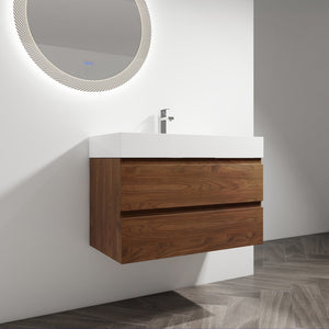 English Elm 36" Wood Grain Bathroom Vanity with Thick Resin Sink, 2 Soft-Close Drawers, KD Eco Plywood Finish W999S00201