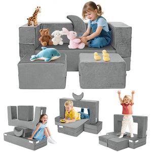 English Elm 5-piece Modular Foam Play Couch Velvet Toddler Sofa Foldable Kids Playroom Set Dark Gray T5880P493437