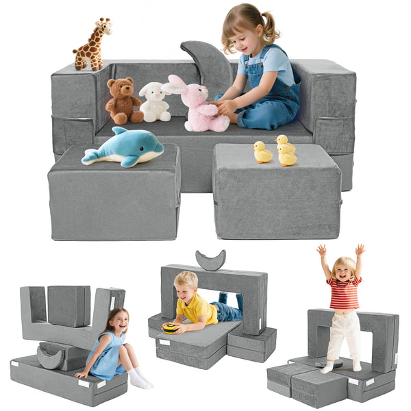 English Elm 5-piece Modular Foam Play Couch Velvet Toddler Sofa Foldable Kids Playroom Set Dark Gray T5880P493437