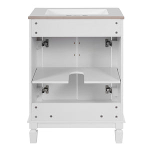 English Elm 24'' Bathroom Vanity with Sink - Solid Wood Frame, Glossy Ceramic Basin, Soft-Close Doors & Ample Storage Elegant Modern Design, Durable MDF Construction, Retro Metal Handles, Compact 24-inch Cabinet White N710P317675K