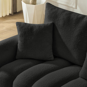 English Elm 80.7 Inch Plush Teddy Velvet 3 Seat Sofa Solid Wood Frame with Six Included Cushions Black W2564S00067