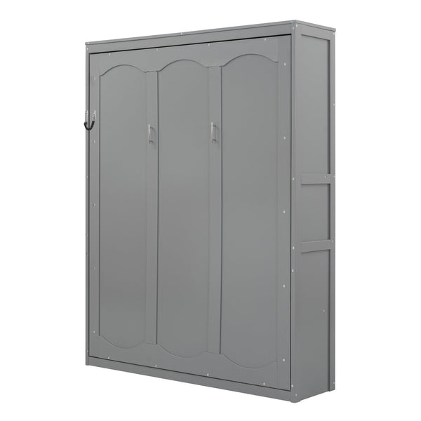 English Elm Queen Murphy Wall Bed with Integrated Shelving Foldable Mdf Cabinet for Guest Rooms Gray LP000693AAE-4