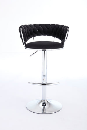 English Elm Set of 2 Velvet Bar Stools with Chrome Base Swivel Height Adjustment Plush Cushion Modern Comfort Black W1249P247737