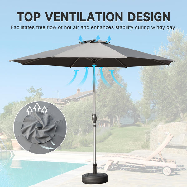 English Elm 9FT Patio Umbrella with Crank & Tilt, 180G UV‑Resistant Waterproof Canopy, Wind‑Vent, 8 Ribs Gray W1859P195948