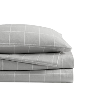 JLA Home True North by Sleep Philosophy - 100% Cotton Flannel Sheet Set Brushed for Extra Warmth with Classic Snowflake Print, Cozy Winter Bedding Grey Windowpane TN20-0612