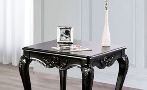 English Elm 1pc Champagne Finish End Table with Ornate Carvings Cabriole Legs Solid Wood Veneer Accent Table B2741P361115