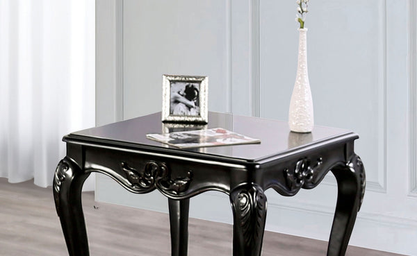 English Elm 1pc Champagne Finish End Table with Ornate Carvings Cabriole Legs Solid Wood Veneer Accent Table B2741P361115