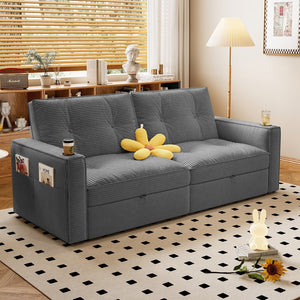 English Elm SOMNUS Convertible Sofa Bed with Corduroy Upholstery, Space-Saving 2-in-1 Design, Durable Steel Frame Grey W3820S00013