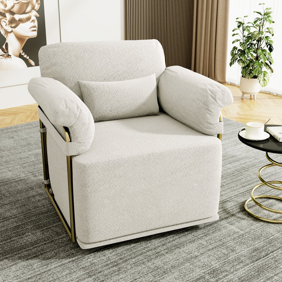 English Elm 360 Degree Square Swivel Accent Chair - Plush Upholstered Lounge Armchair With Gold Legs For Any Space W2012P319072