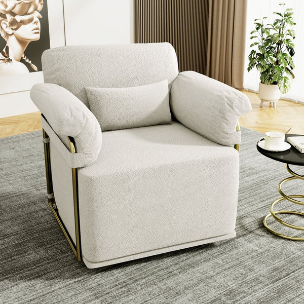 English Elm 360 Degree Square Swivel Accent Chair - Plush Upholstered Lounge Armchair With Gold Legs For Any Space W2012P319072