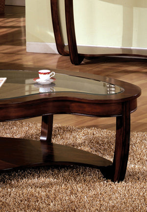 English Elm Dark Cherry Wood Cocktail Table Beveled Glass Top Open Shelf Transitional Living Room B011P246323