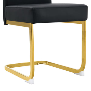 English Elm Modern Cantilever Gold Frame Pu Leather Dining Chairs Glam Set of Four Black W3875P372986
