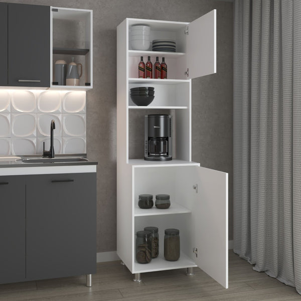 English Elm White Kitchen Pantry With Open Shelving, Two-Door Storage, And Modern Metal Legs For Style & Function B062P323173-GIGA