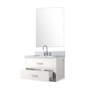 English Elm White Single Bath Vanity Set With Carrara Marble Top, Mirror & Faucet - Perfect For Small Spaces B2731S01972-GIGA
