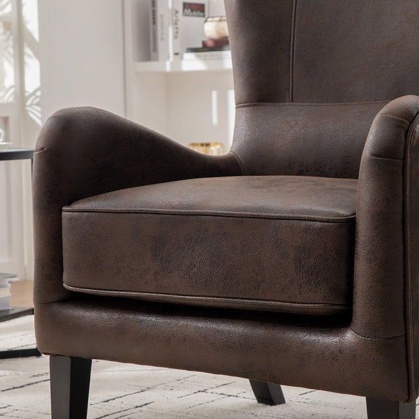 English Elm 28"w Pu Leather Wingback Accent Chair Retro High Back Seat with Rubberwood Legs W3188P397139