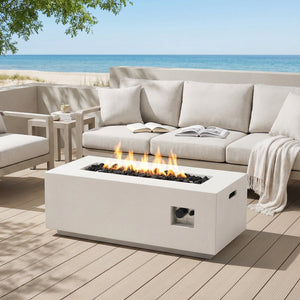 English Elm 40" Rectangular Mgo Concrete Propane Fire Pit 40000 Btu Patio Gathering Table N772P390491W