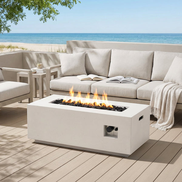 English Elm 40" Rectangular Mgo Concrete Propane Fire Pit 40000 Btu Patio Gathering Table N772P390491W