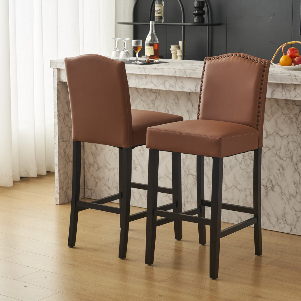English Elm Barstools Set of 2 Pu Leather Seating Rubberwood Legs for Kitchen Island or Home Bar N779P254675L
