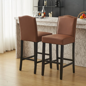 English Elm Barstools Set of 2 Pu Leather Seating Rubberwood Legs for Kitchen Island or Home Bar N779P254675L