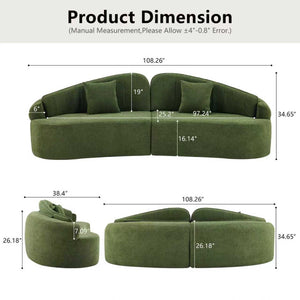 English Elm Curved Four Seat Chenille Sofa with Removable Backrest for Retro Apartment Living Green W3612S00042