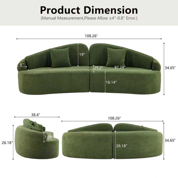 English Elm Curved Four Seat Chenille Sofa with Removable Backrest for Retro Apartment Living Green W3612S00042