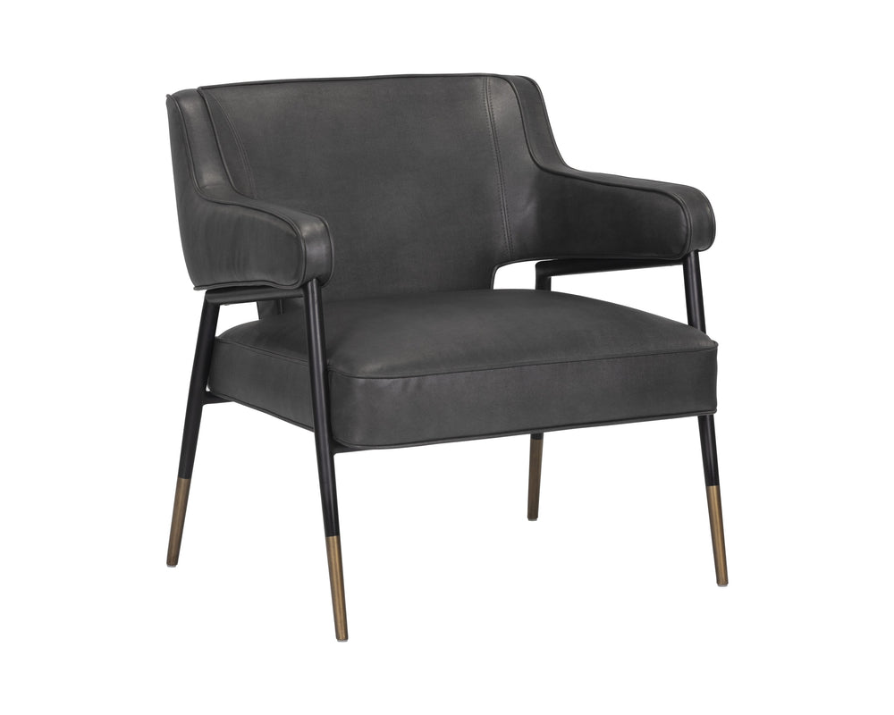 Sunpan Derome Mid-century Lounge Chair In Bravo Portabella Faux Leather With Sculpted Design & Gold Accents Grey Faux Leather 107316