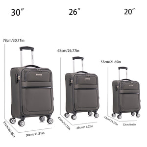 English Elm 3-piece Soft Shell Luggage Set with Swivel Wheels Telescopic Handle and Password Lock Grey T3292P343342