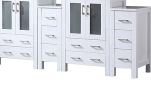 English Elm White Double Bath Vanity 84-inch with Side Cabinets, Scratch-Resist Ceramic Top, Faucets & Mirrors B2731S01218