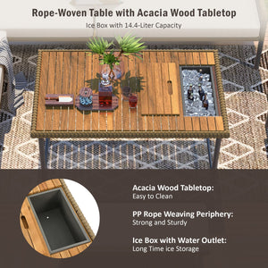 English Elm K&K 6-Piece Rope Patio L-Shaped Sectional Set with Acacia Wood Ice Box Table and Deep Cushions Beige+Brown N707S000014Z