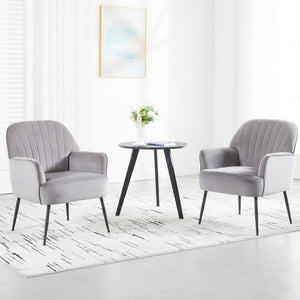 English Elm Velvet Barrel Accent Chair Tufted Shell Back with Metal Legs for Living Room Grey W5722P462512